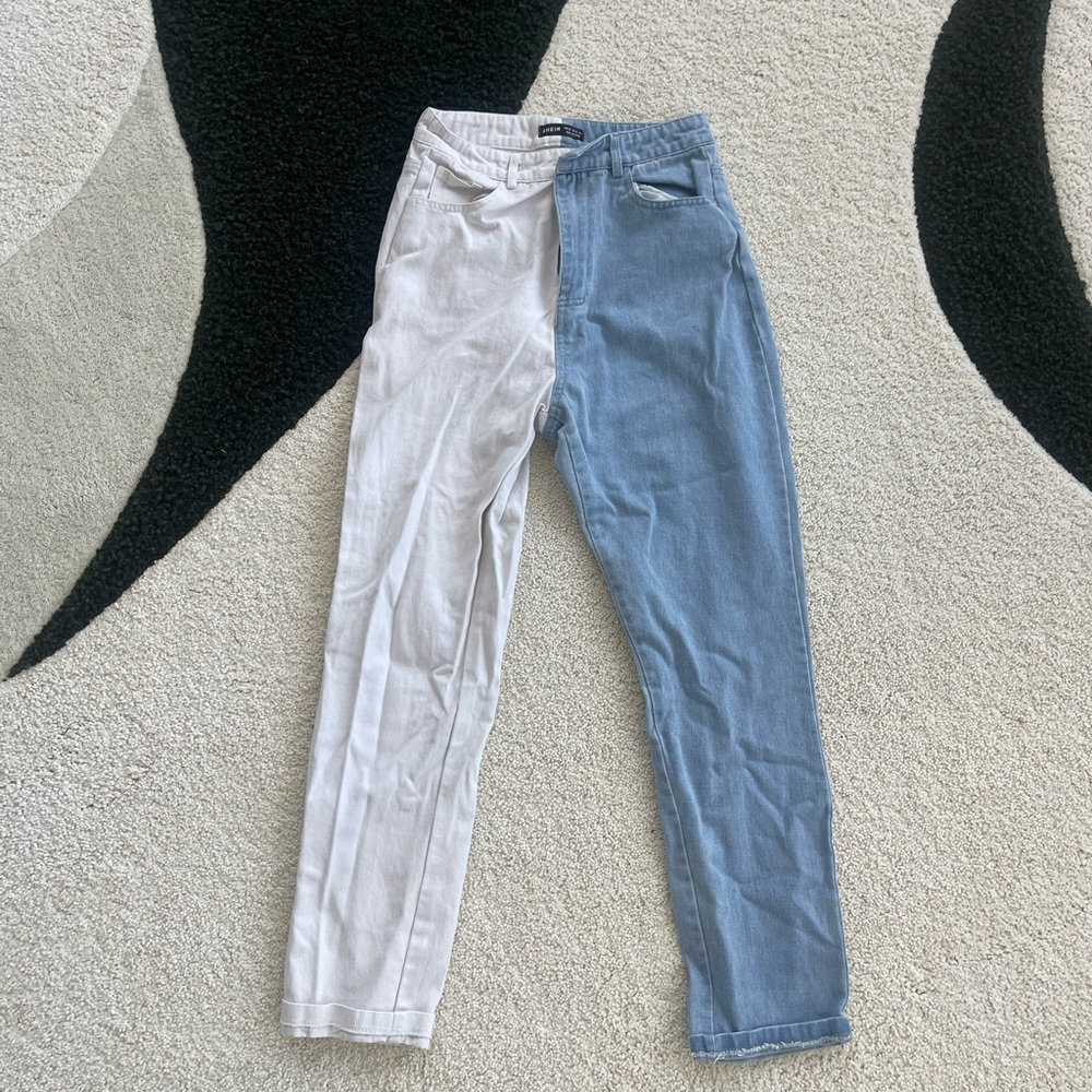 Shein half white half blue pants